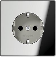 Розетка с заземлением без рамки Jung LS990 metal 1-м. шторки хром картинка